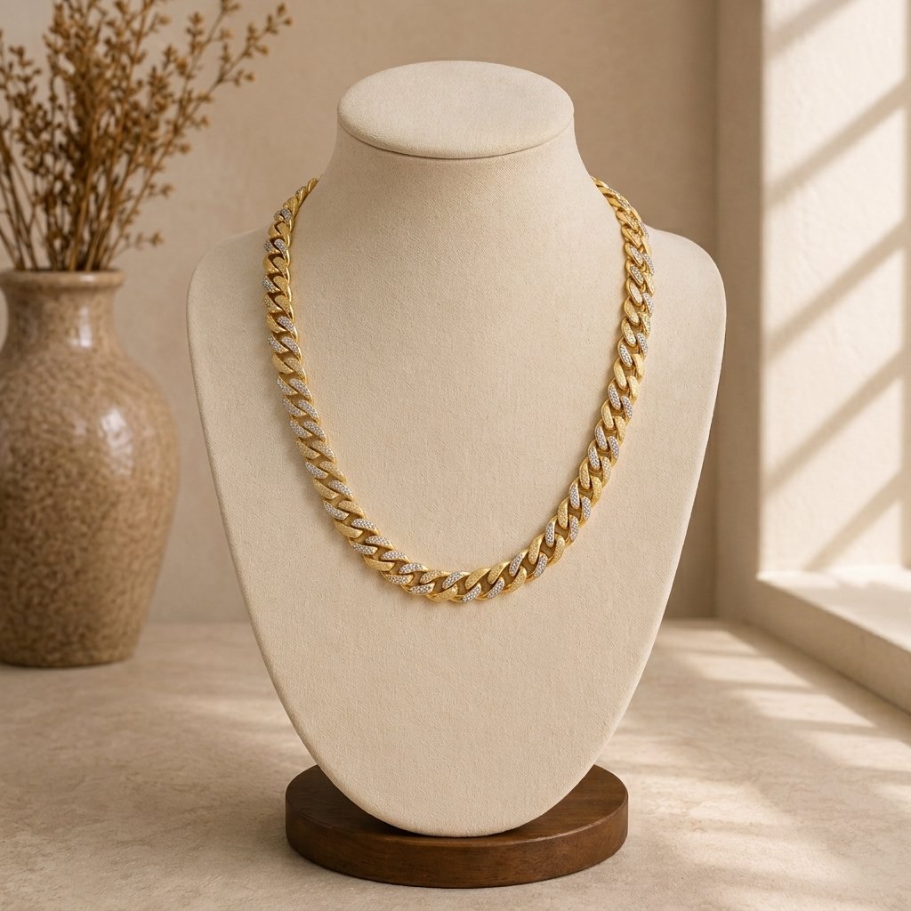 1 (2) Full Iced Miami Cuban Link Gold Chain Necklace - Image 1
