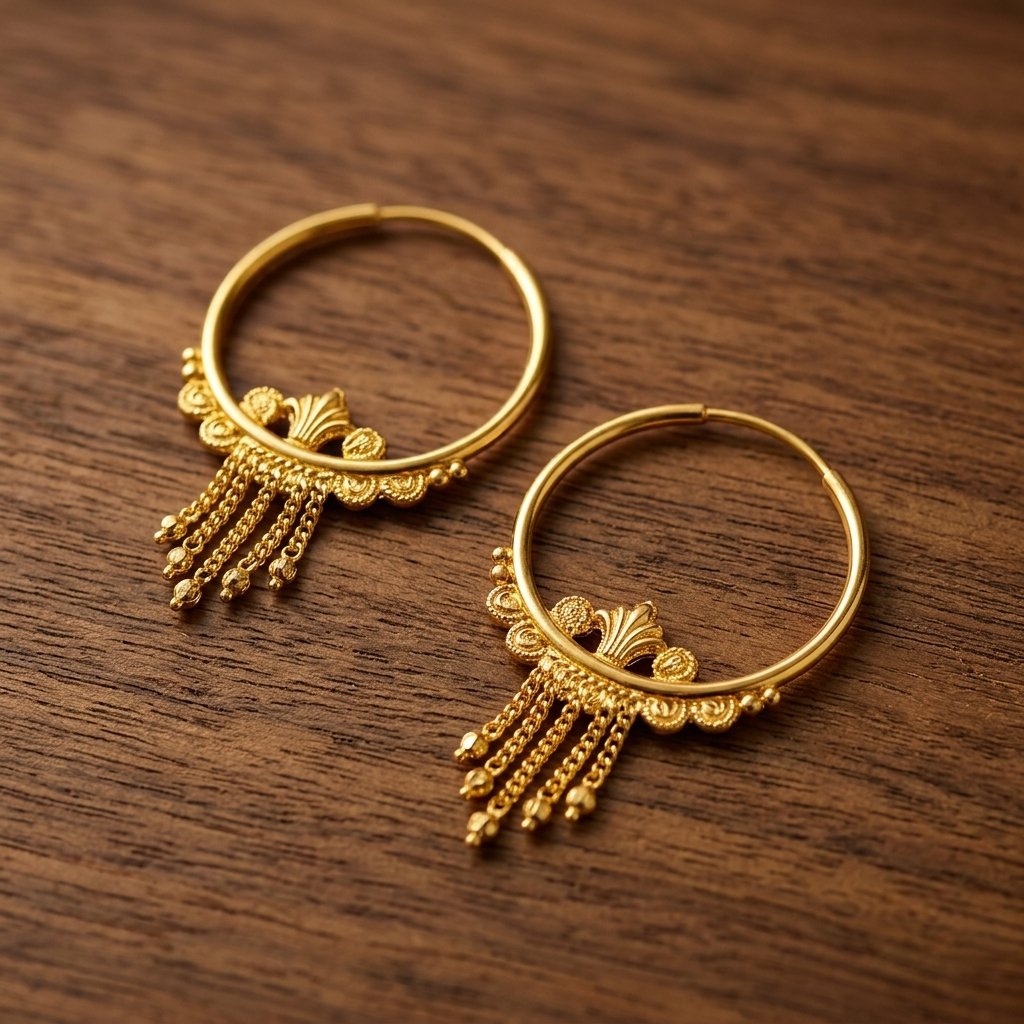 1 (2) Gold Filigree Chandelier Hoop Earrings - Image 1
