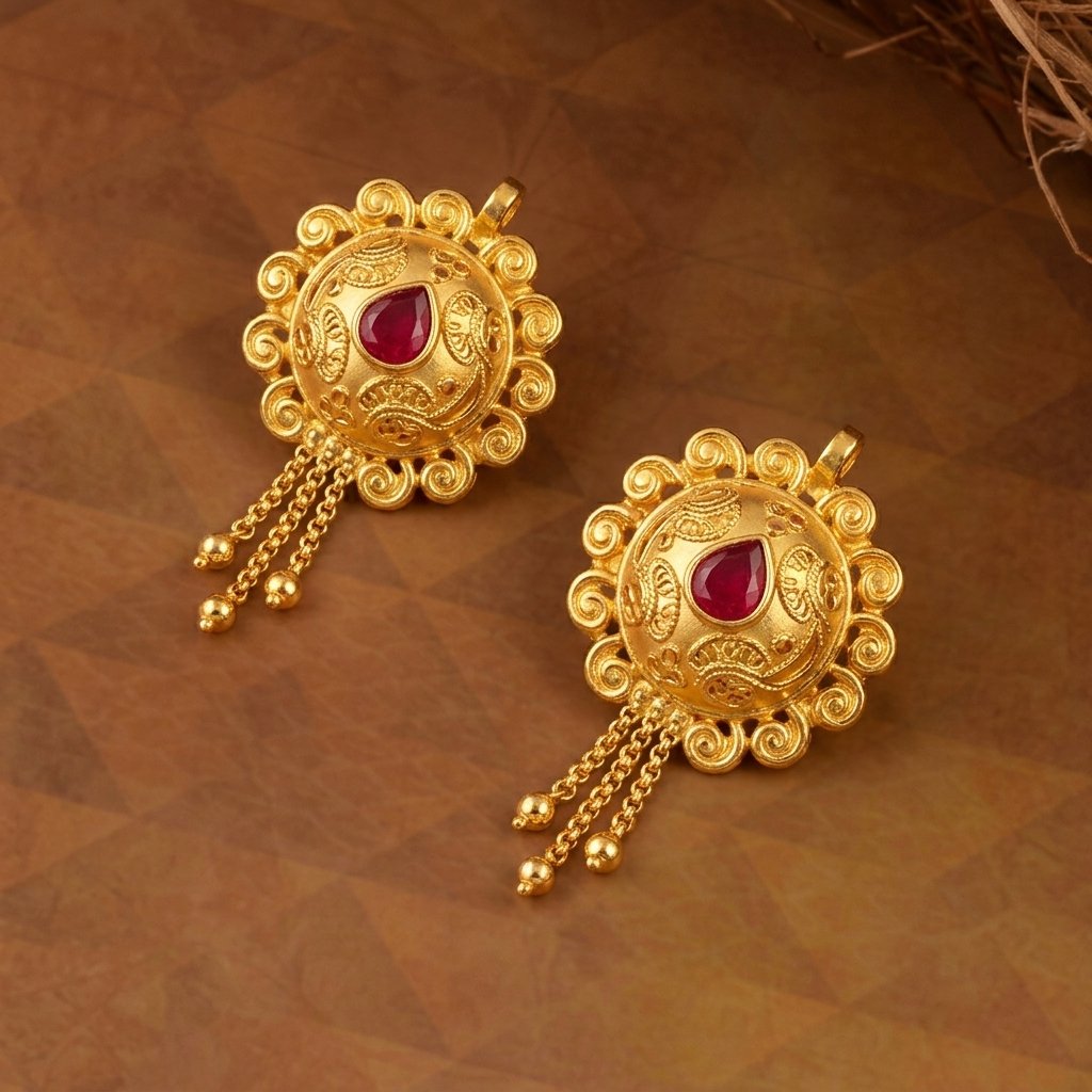 2 (2) Traditional Gold Meenakari Jhumka Pendant Charms - Image 1