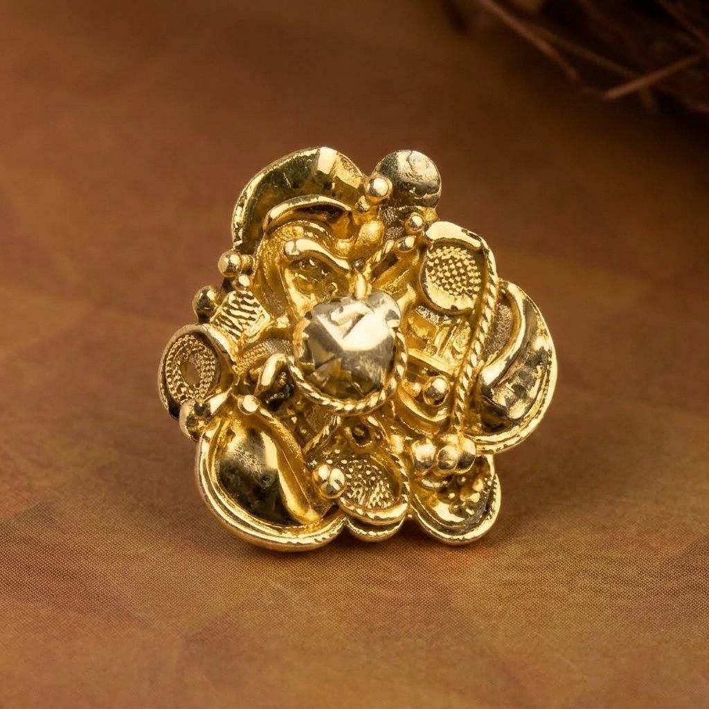 3 (1) Traditional Gold Multi-Textured Floral Statement Nose Pin - Image 1
