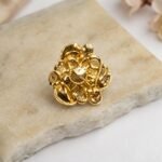 Traditional Gold Multi-Textured Floral Statement Nose Pin - Image 2