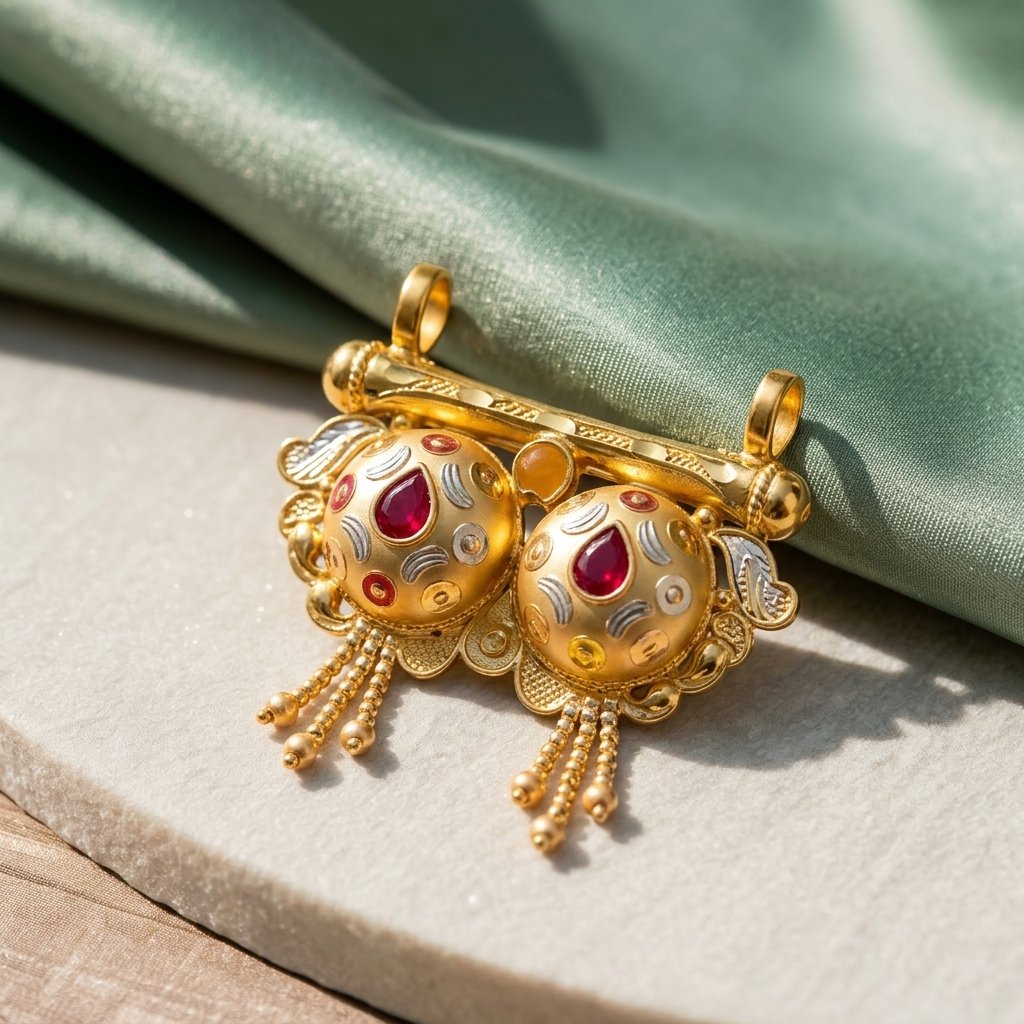 4 (2) Traditional Gold Meenakari Mangalsutra Pendant Vatayan - Image 1