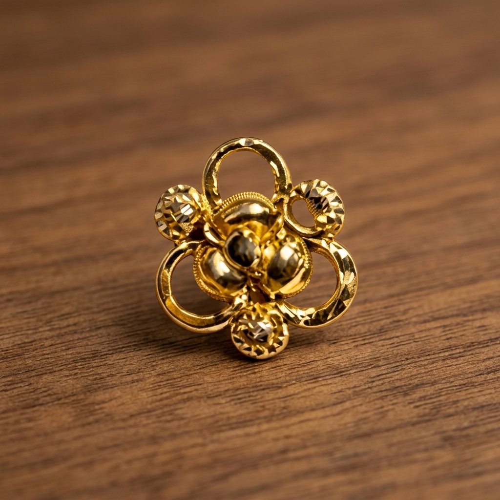 5 (1) Traditional Gold Diamond-Cut Floral Statement Nose Pin - Image 1