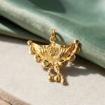 Traditional Gold Floral Filigree Crescent Pendant