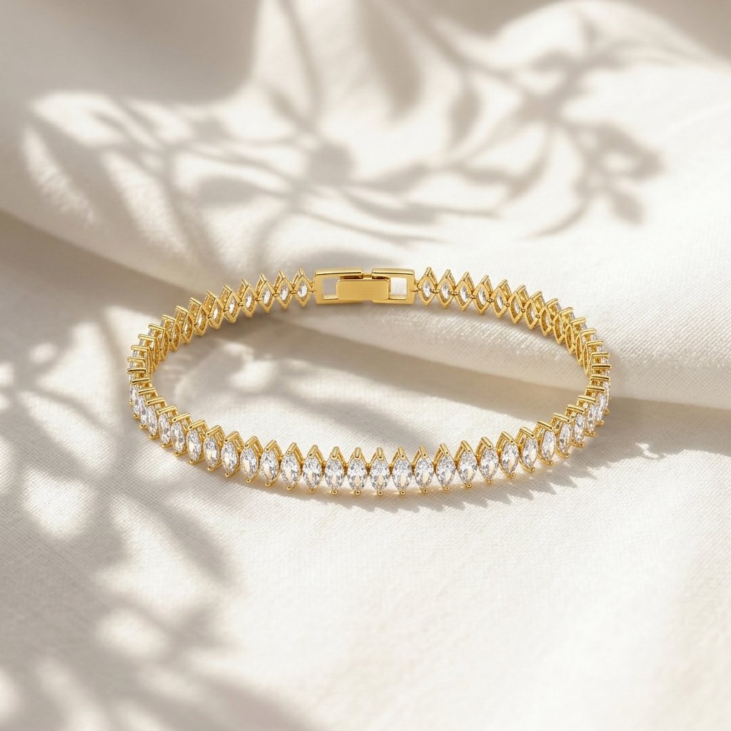 6 (1) Women's Premium Gold Plated Marquise Cut Crystal Tennis Bracelet - Image 1