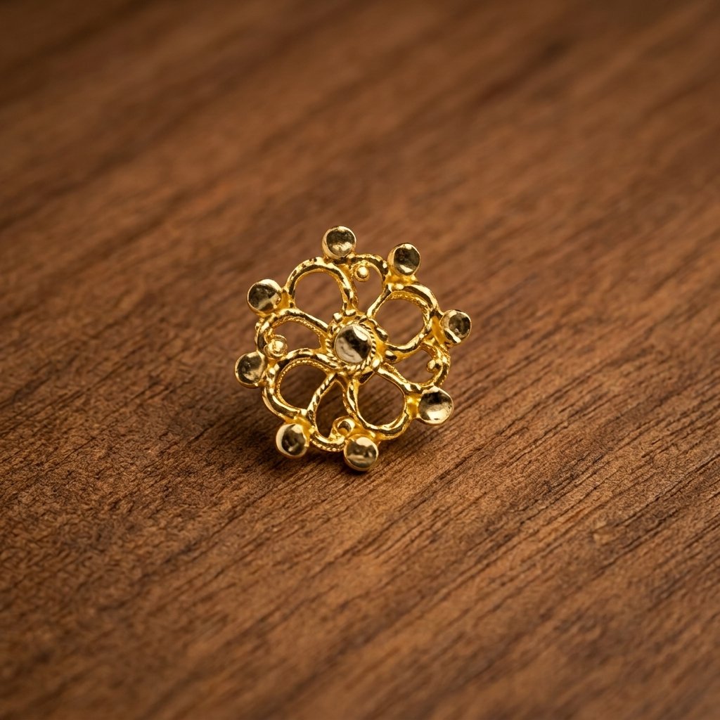 7 (1) Traditional Gold Open-Work Floral Filigree Nose Pin - Image 1