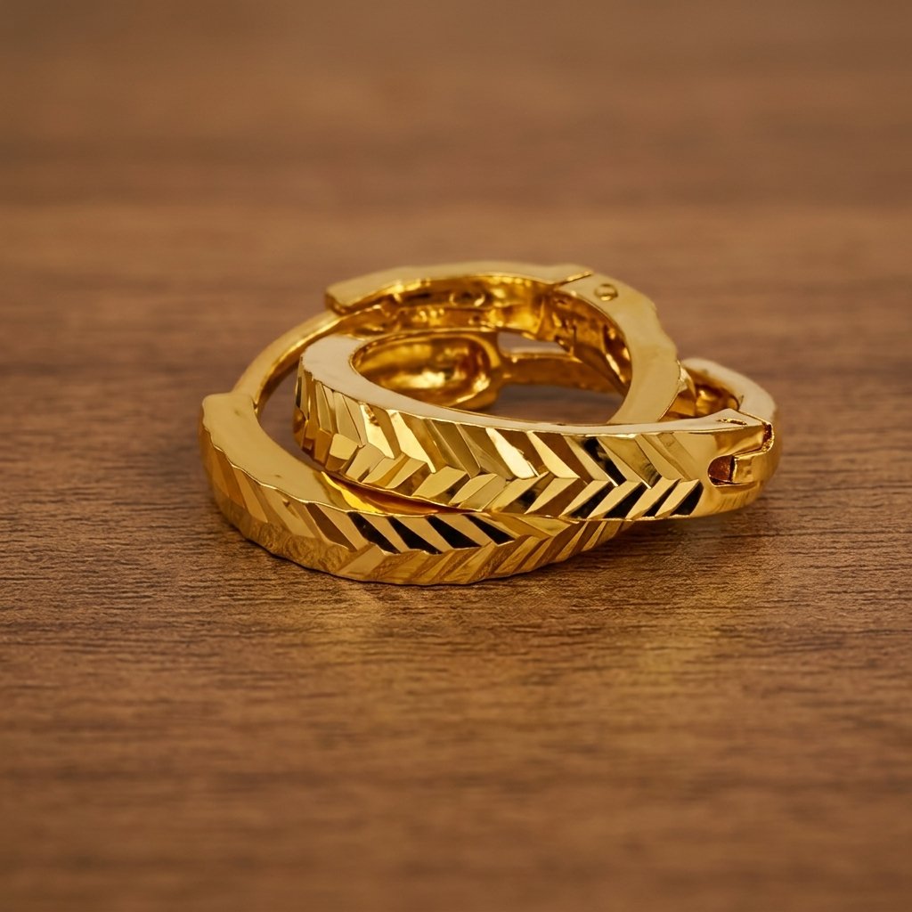 earing (13) Elegant Gold Leaf Pattern Hoop Earrings - Image 1