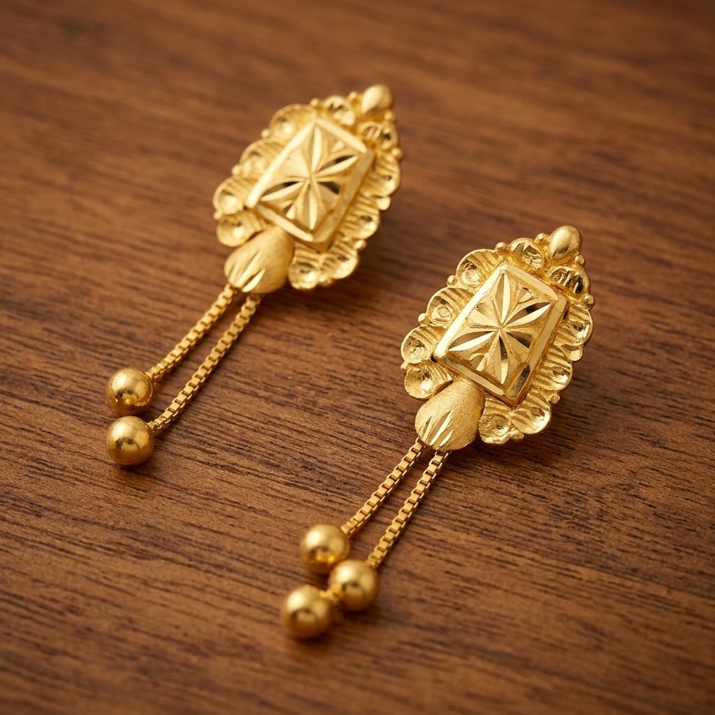 earing (9) Elegant Gold Geometric Drop Earrings - Image 1