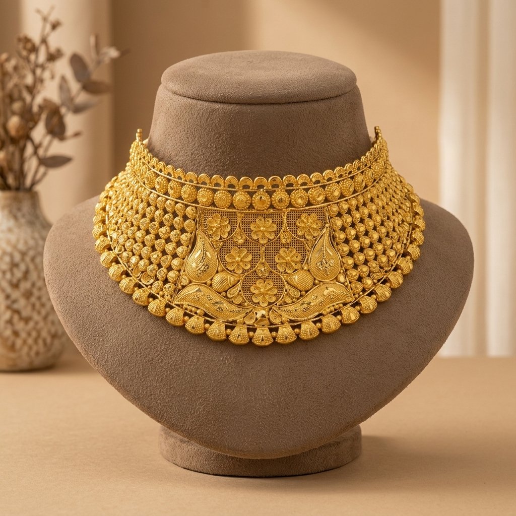 necklace (6) Gold Jali Choker - Image 1