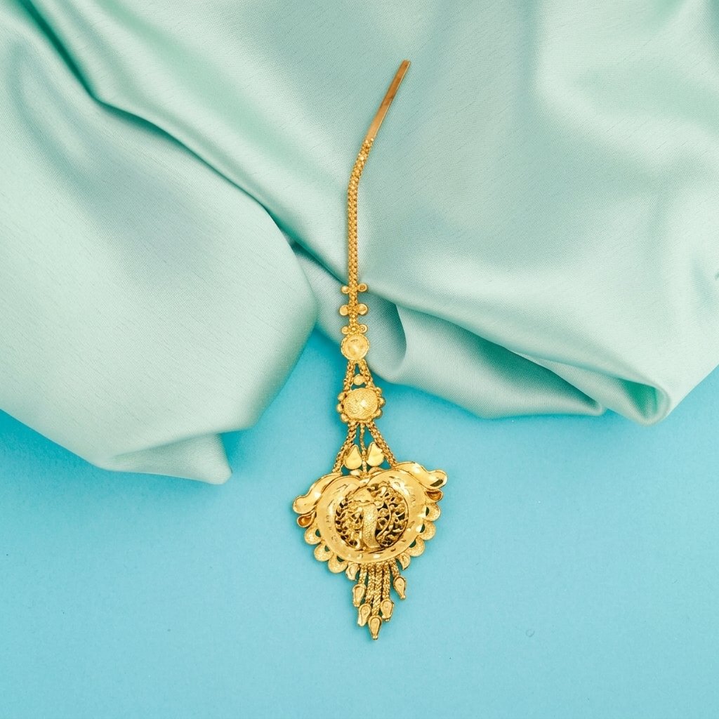 tikka (3) Gold Floral Drop Tikka - Image 1